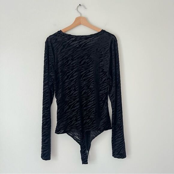 Good American Burnout Zebra Mesh Velvety Bodysuit NEW Size XXL Animal Print - Picture 9 of 12